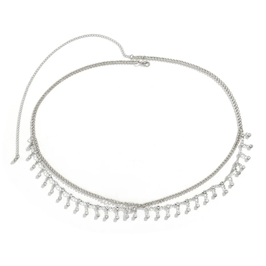 Ingemark Sexy Rhinestone Star Tassel Pendant Waist Belly Belt Chain for Women Summer Bikini Rave Body Jewelry Y2K Accessories - EastCurated