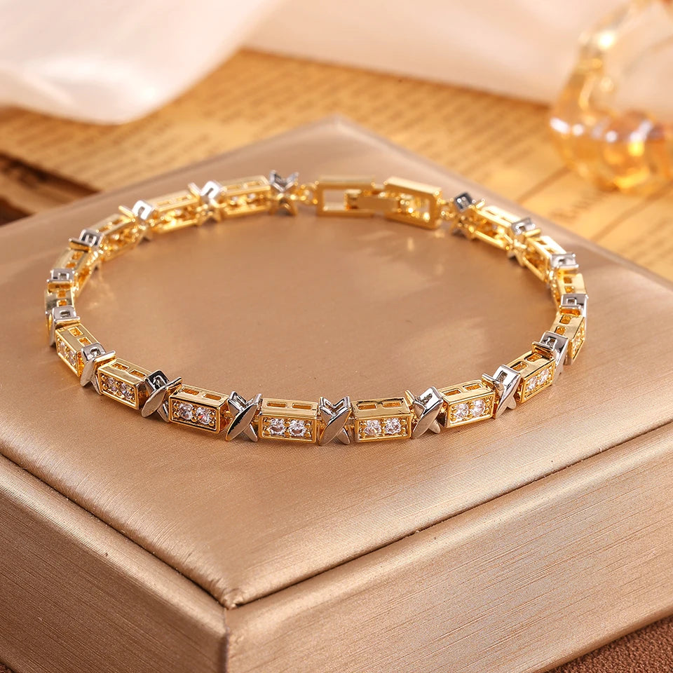 Classic X Cross Zirconia Charm Bracelets Luxury Wedding Party Jewelry For Women Men