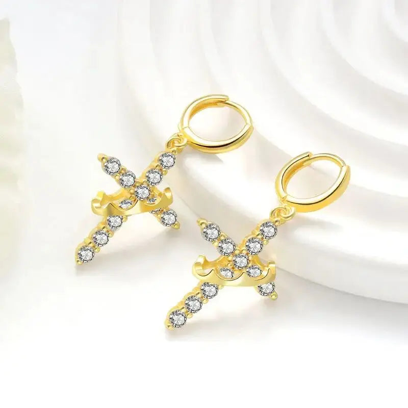 Rotatable Crown Rhinestone Cross Choker Necklace Earrings Rings for Women Minimalist Cross Chain Christian Jewelry Prayer Gift - EastCurated