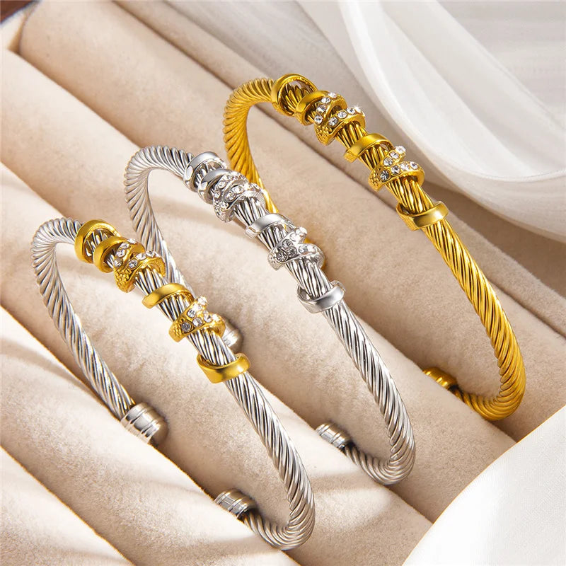 Adjustable Small Cz Crisscross Intergold Bracelet Titanium Steel Twisted Bangle  Minimalist High-End Fashion Jewelry For Woman - EastCurated