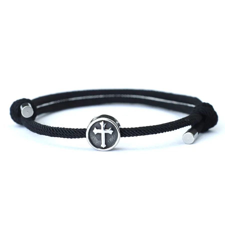 Vintage Mens Bracelet Rope Stainless Steel Viking Cross Braslet Sliding Adjustable 3mm Marine String Braclet Accessories Hombre