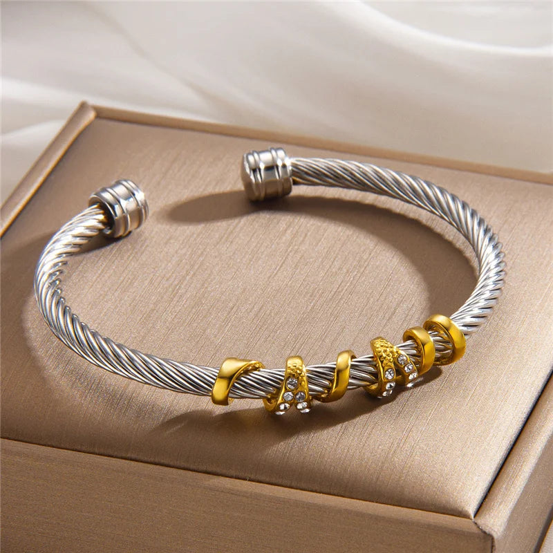 Adjustable Small Cz Crisscross Intergold Bracelet Titanium Steel Twisted Bangle  Minimalist High-End Fashion Jewelry For Woman - EastCurated