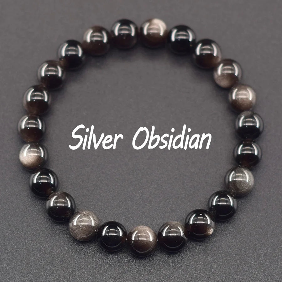 Natural Golden Obsidian Stone Beads Bracelet Men Women Golden Light Rainbow Obsidian Tourmaline Wealth Money Round Jewelry Gift - EastCurated