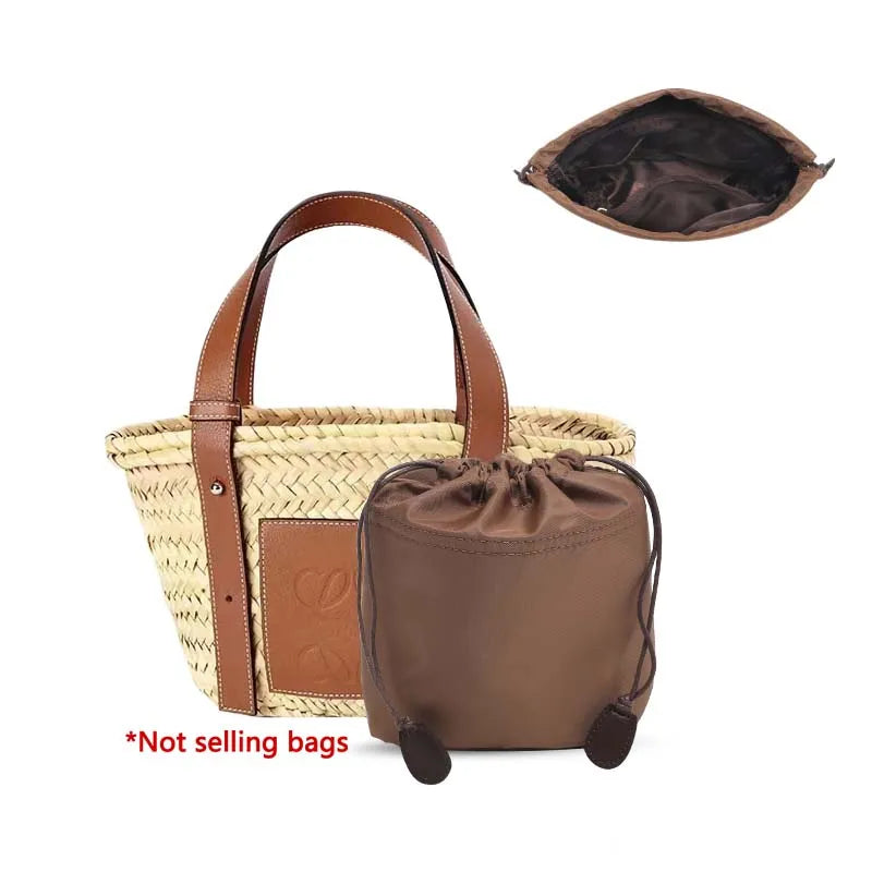 Drawstring bag organizer insert shoulder strap for Basket Picotin straw woven bag support inner liner bags accessories - EastCurated