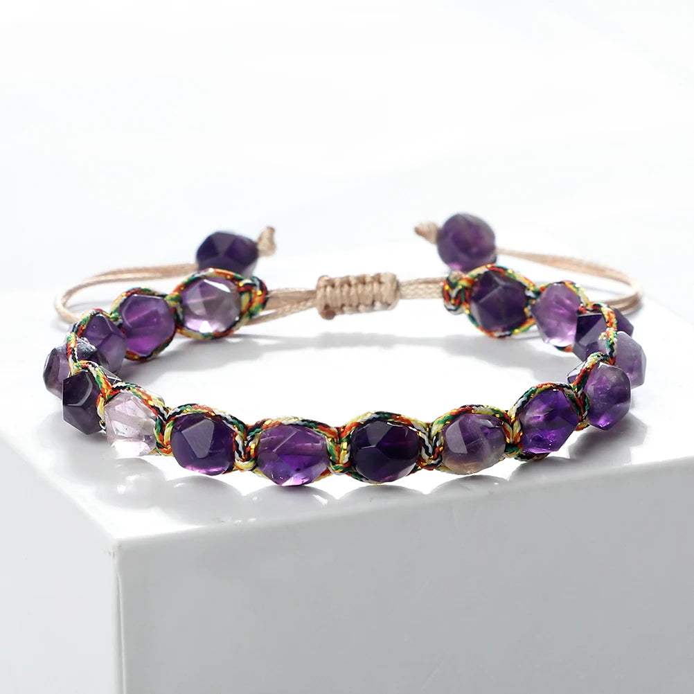 Bohemian Bracelets 8mm Tiger Eye Stone Agates Beads Cut Surface Bangle Handmade Adjustable Weave Bracelet Women Men Yoga Jewelry - EastCurated