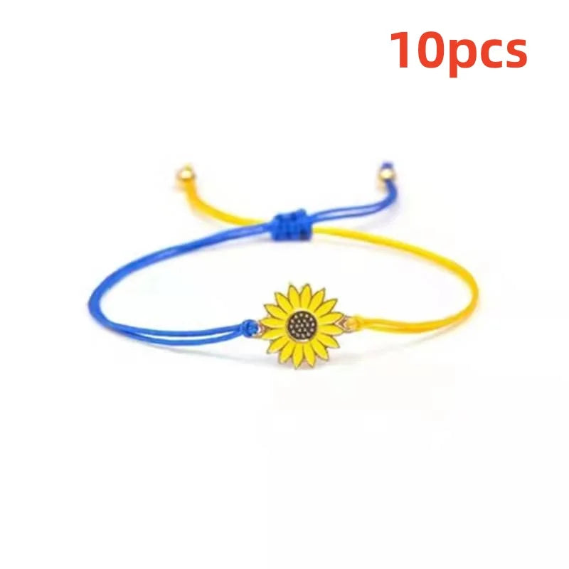 Ukraine National Emblem Trident Symbol Charms Bracelet for Women Men Ukrainian Flag Yellow Blue Rope Wristband Handmade Jewelry - EastCurated