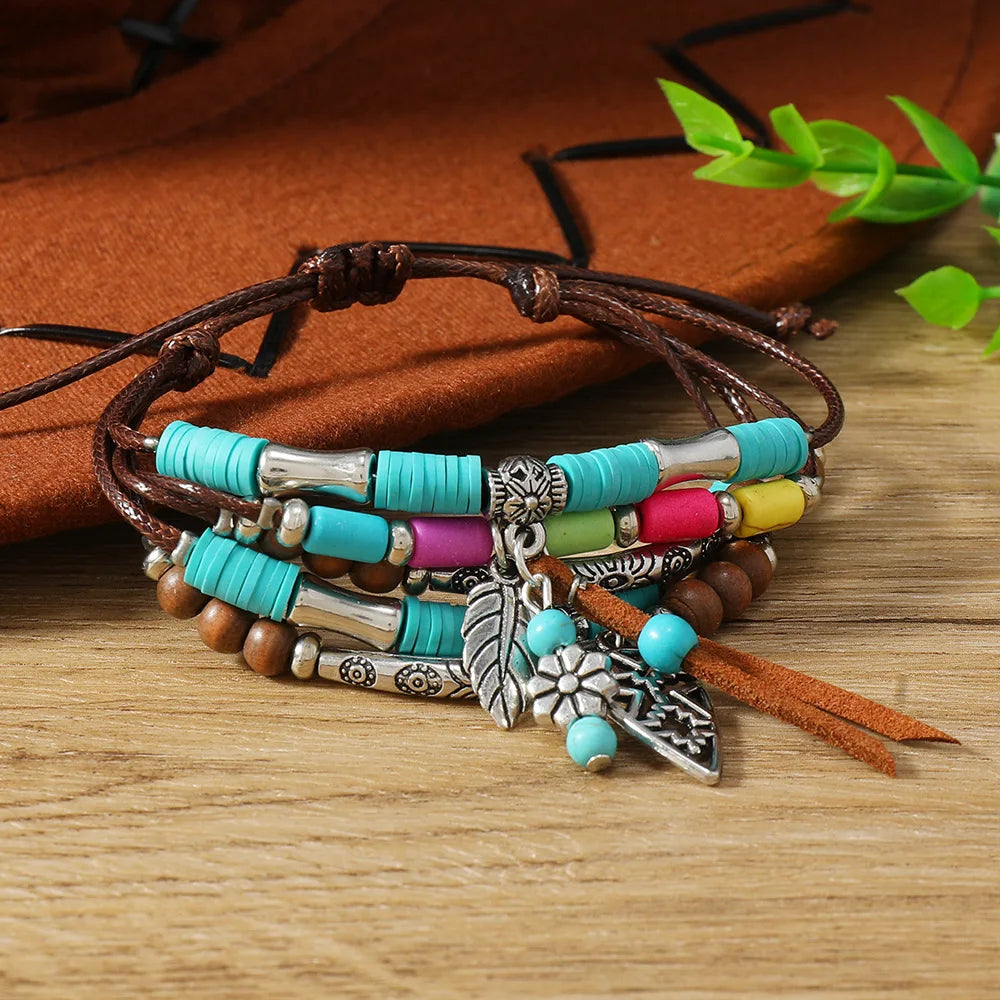 Western Country Hat Animal Head Leaf Feather Women Charm Bracelets Women Leather Bracelets Men Bangle Wholesale Jewelry Gift - EastCurated