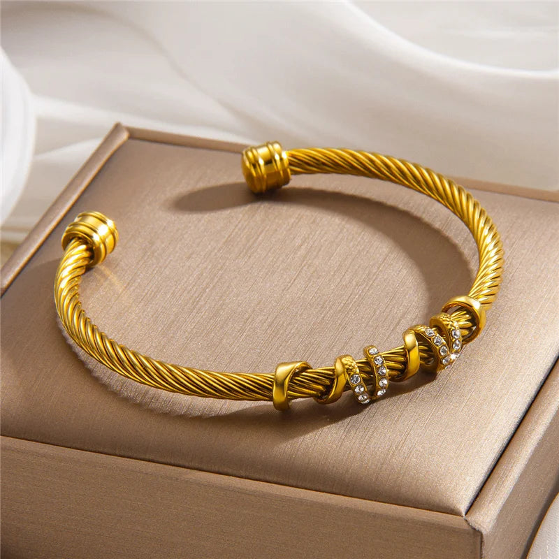 Adjustable Small Cz Crisscross Intergold Bracelet Titanium Steel Twisted Bangle  Minimalist High-End Fashion Jewelry For Woman - EastCurated