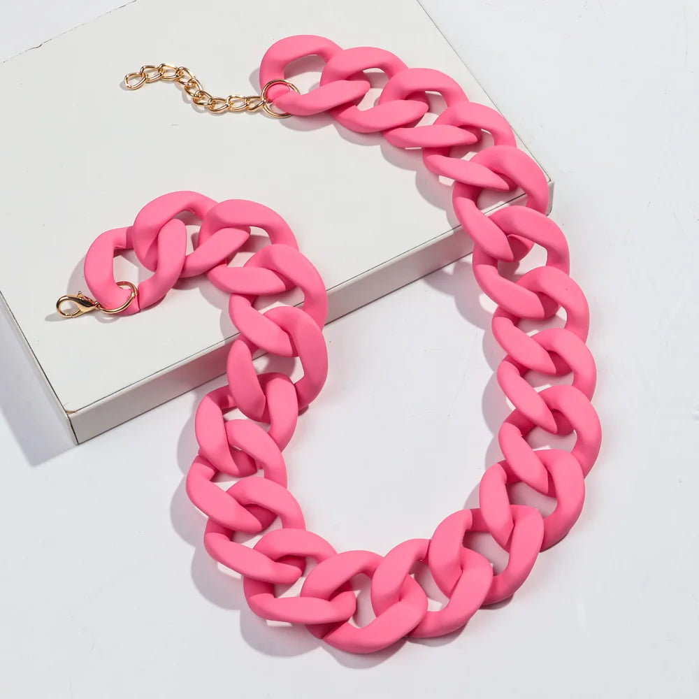 New Colorful Matte Acrylic Wide Chain Choker Necklaces for Women Statement Bohemian Resin Chunky Collar Necklace Fashion Jewelry - EastCurated