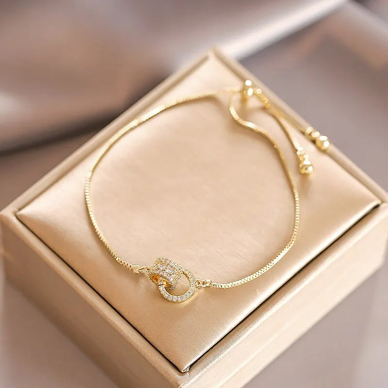 Trendy Circle Interlocked Gold-Color Charm Bangle For Women Men Personally Bracelet Party Girls Exquisite Accessories Jewelry - EastCurated