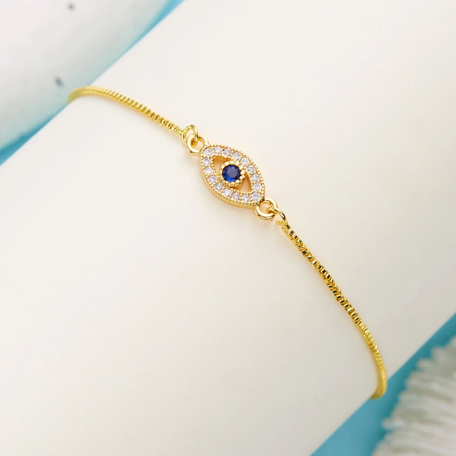 Exquisite Zircon Blue Crystal Evil Eye Bracelet Classic Turkish Lucky Eyes Gold Color Chain Bracelets For Women Men Jewelry Gift - EastCurated