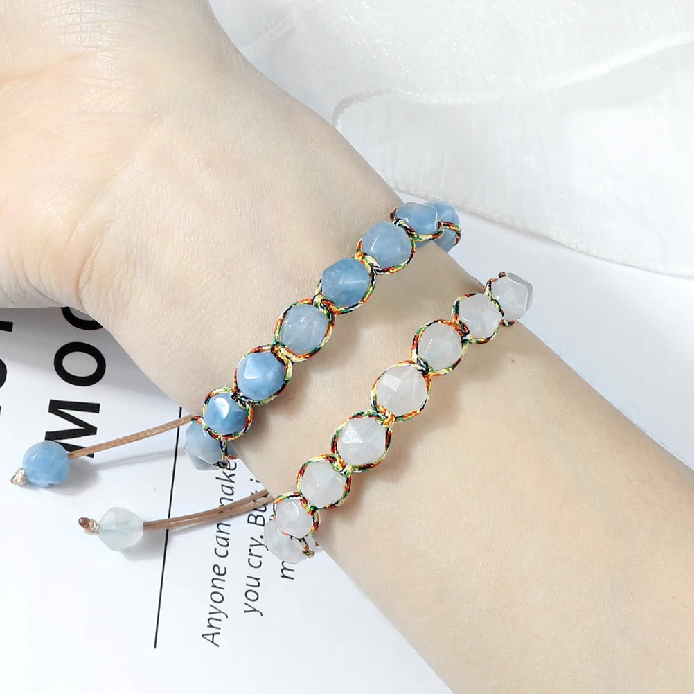 Bohemian Bracelets 8mm Tiger Eye Stone Agates Beads Cut Surface Bangle Handmade Adjustable Weave Bracelet Women Men Yoga Jewelry - EastCurated