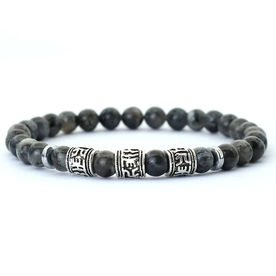 Noter Mantra Bracelet For Men 6mm Howlite Lava Tiger Eyes Beads Braslet Viking Accessories Pulseras Para Hombre Tibet Braclet