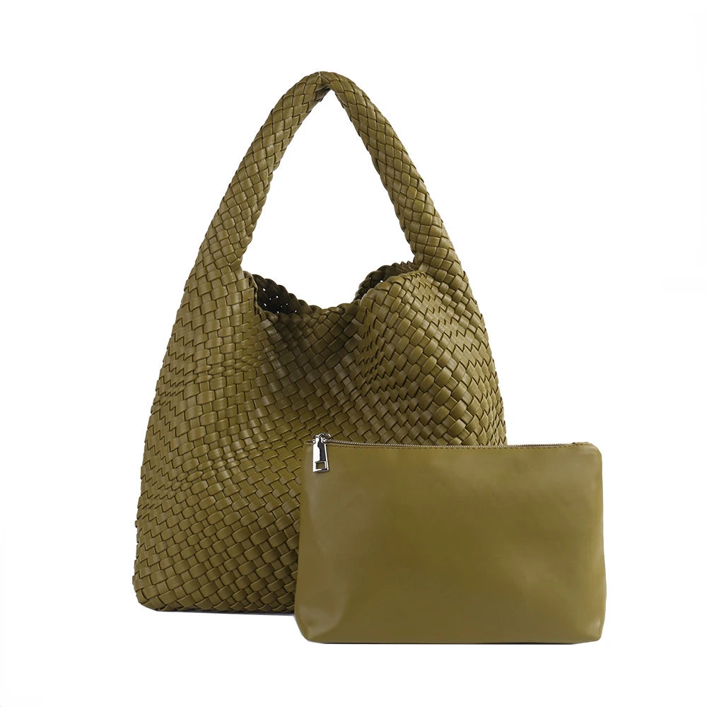ZR DIARY Handmade Woven Bag Women PU Leather Large Capacity Totes Fashion Shoulder Bag 224BZ9389-1 - EastCurated