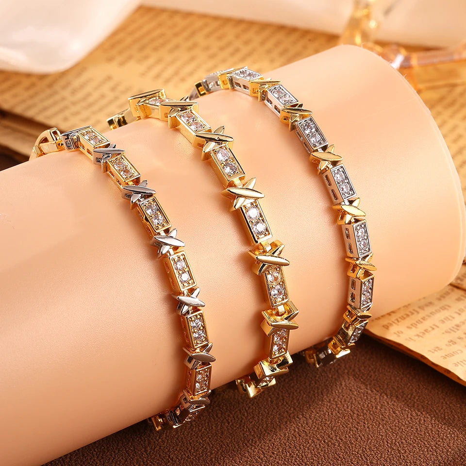 Classic X Cross Zirconia Charm Bracelets Luxury Wedding Party Jewelry For Women Men