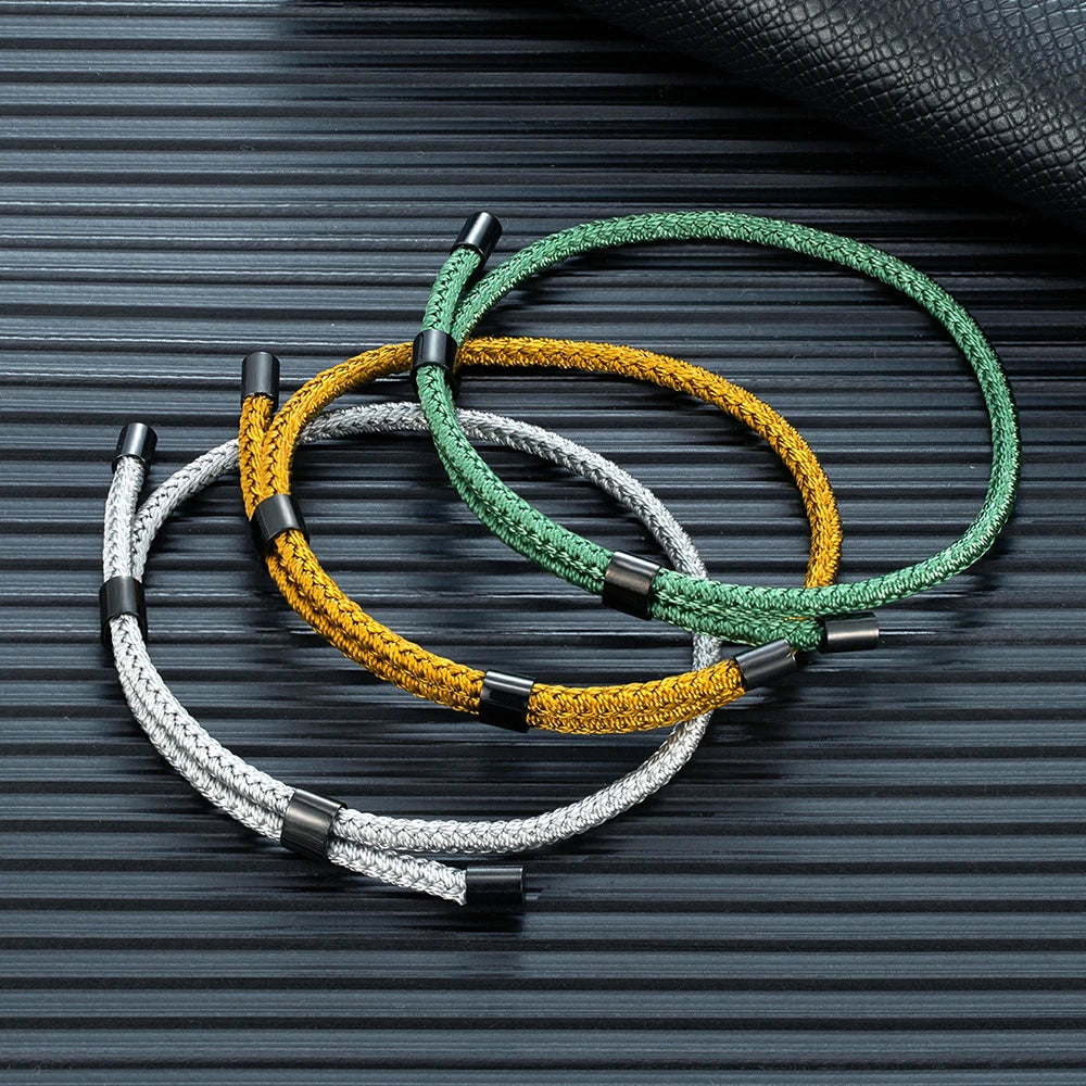 MKENDN 3MM Waterproof Surfering Rope Bracelets Men Adjustable Nautical Rope Bracelet Women Black Stainless Steel Sport Buckle - EastCurated