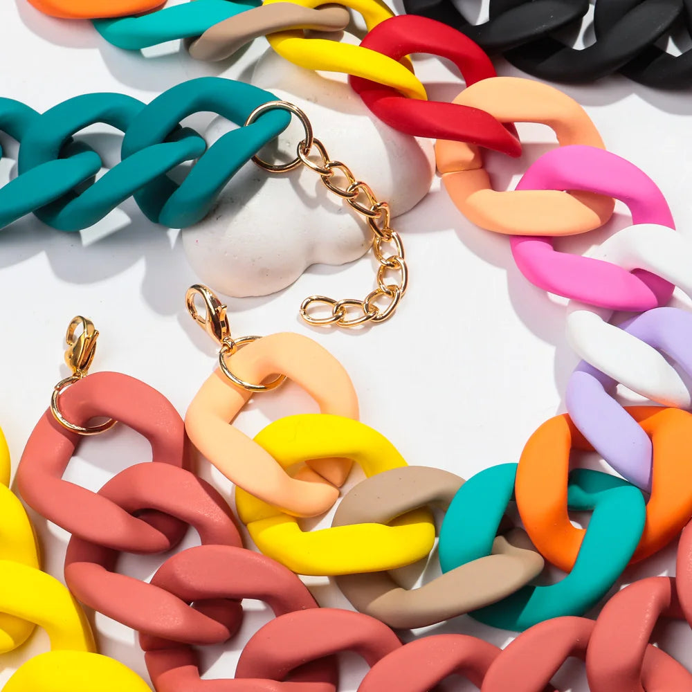 New Colorful Matte Acrylic Wide Chain Choker Necklaces for Women Statement Bohemian Resin Chunky Collar Necklace Fashion Jewelry - EastCurated