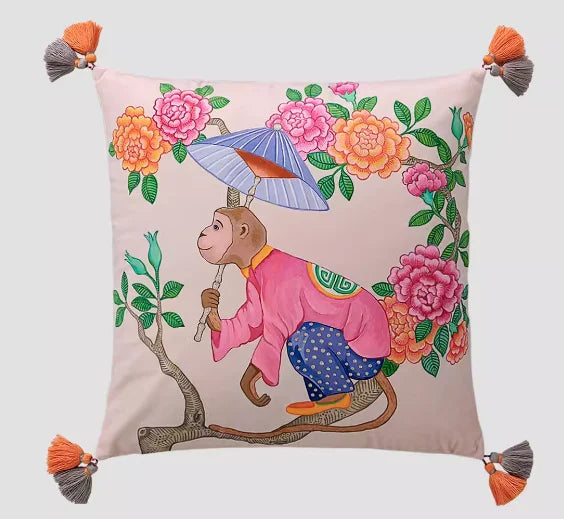 White Moneky Cushion Cover Soft Velvet Pillowcase Both Side Print Animal Cute Chinese Style Pillowcase Shell 60cm Home Sofa Deco - EastCurated