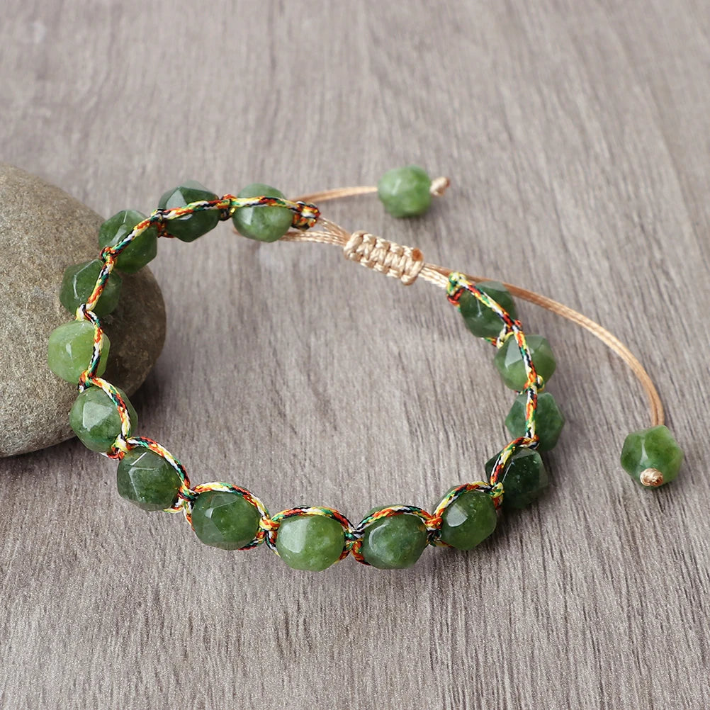 Bohemian Bracelets 8mm Tiger Eye Stone Agates Beads Cut Surface Bangle Handmade Adjustable Weave Bracelet Women Men Yoga Jewelry - EastCurated