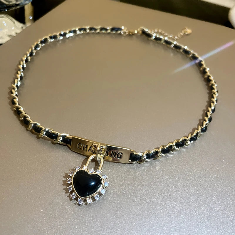 Leather Wrapped Rhinestone Magnetic New in Pendant Necklaces for Women French Niche Design Charms Cool Collars Jewelry Wholesale - EastCurated