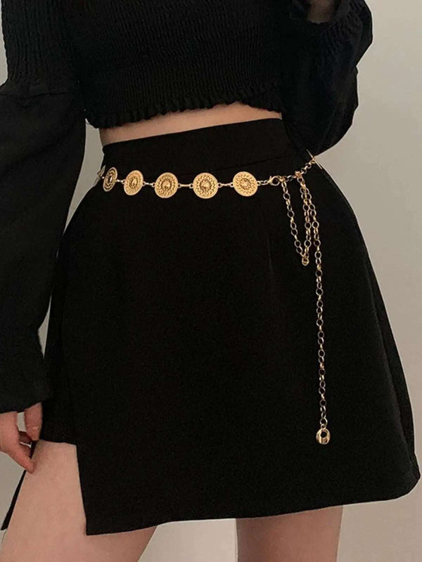 Women Steampunk Hollow Out Circle Shaped Waist Chain For Women, Design Artistic Alloy Belt For Dress, Elegant And Trendy Boho