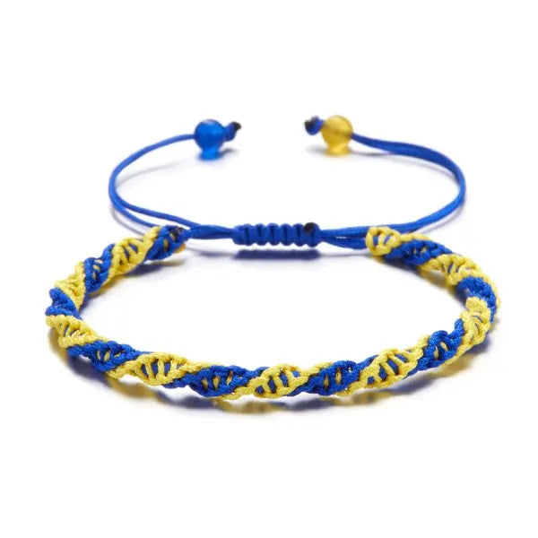Ukraine National Emblem Trident Symbol Charms Bracelet for Women Men Ukrainian Flag Yellow Blue Rope Wristband Handmade Jewelry - EastCurated