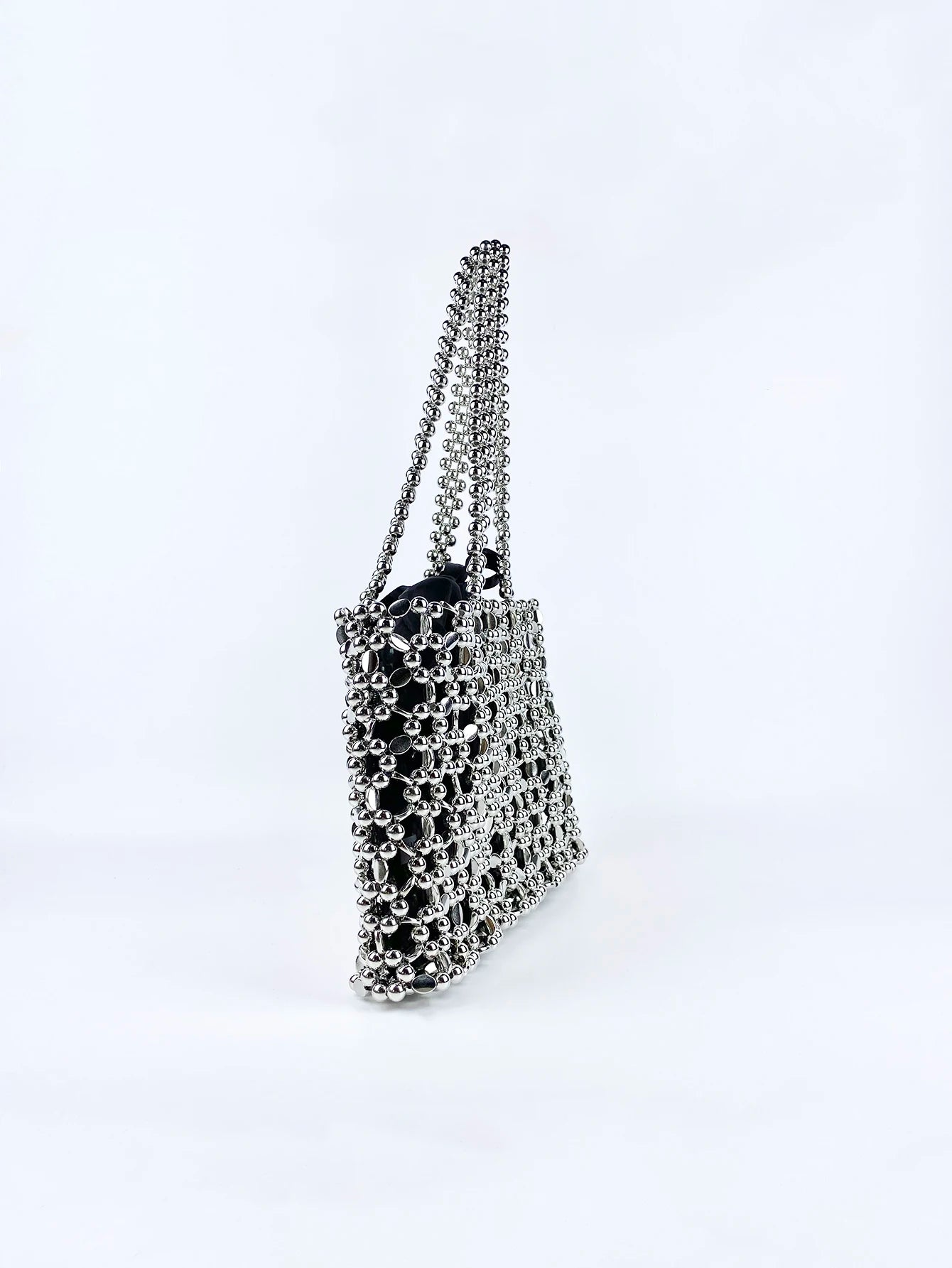 Fashionable niche retro shiny silver beaded bag woven lightweight hollow beaded versatile shoulder bag - EastCurated