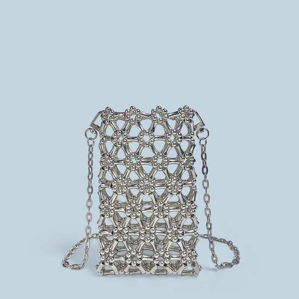 Bamboo Bead Crossbody Bag, Small Capacity, Handmade Bead Hollow Weaving Finished Product, Vertical Phone Bag, New