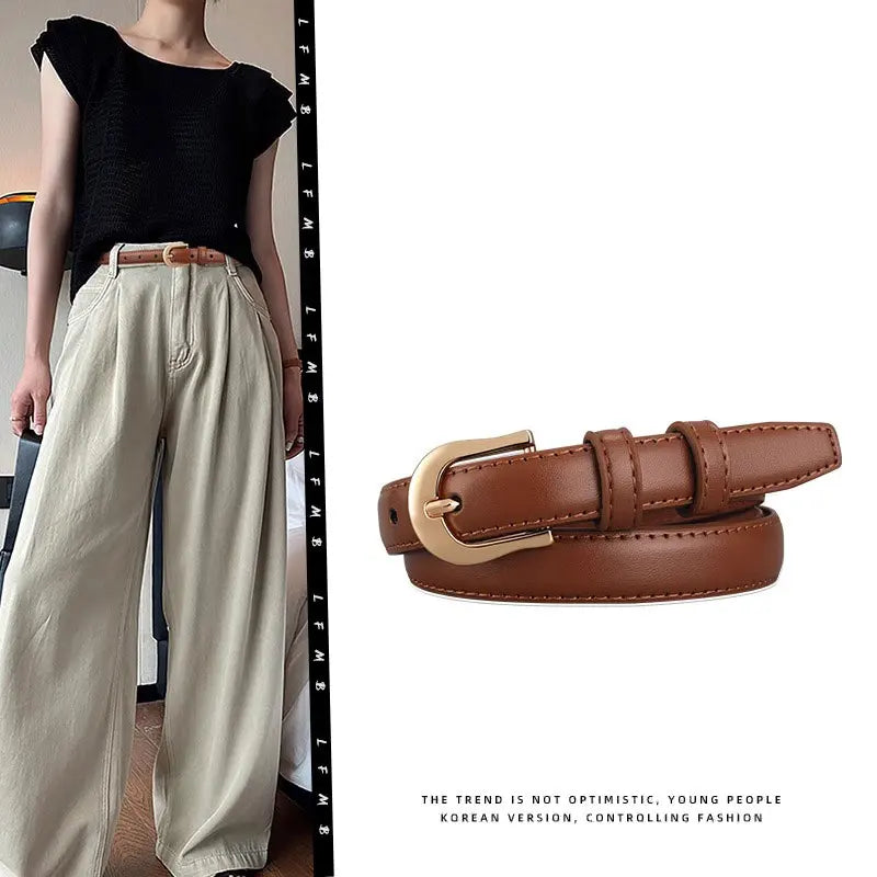 Belt Summer Brown Belt with Fine Matching Western Pants Simple and Versatile Belt 2024 New Fashion Decoration - EastCurated