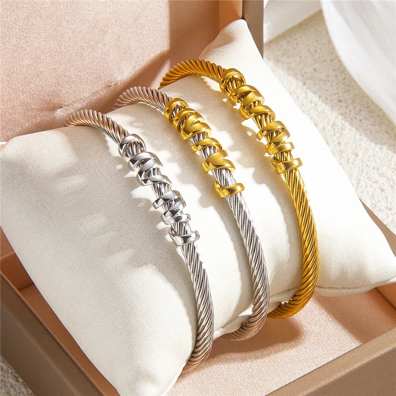 Adjustable Small Cz Crisscross Intergold Bracelet Titanium Steel Twisted Bangle  Minimalist High-End Fashion Jewelry For Woman - EastCurated