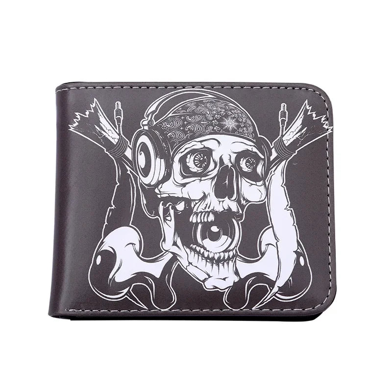 PVC Skull Pattern Short Wallet Cartoon Man Leather Wallets Retro Men's Wallet Small Change Bag Card Bag - EastCurated