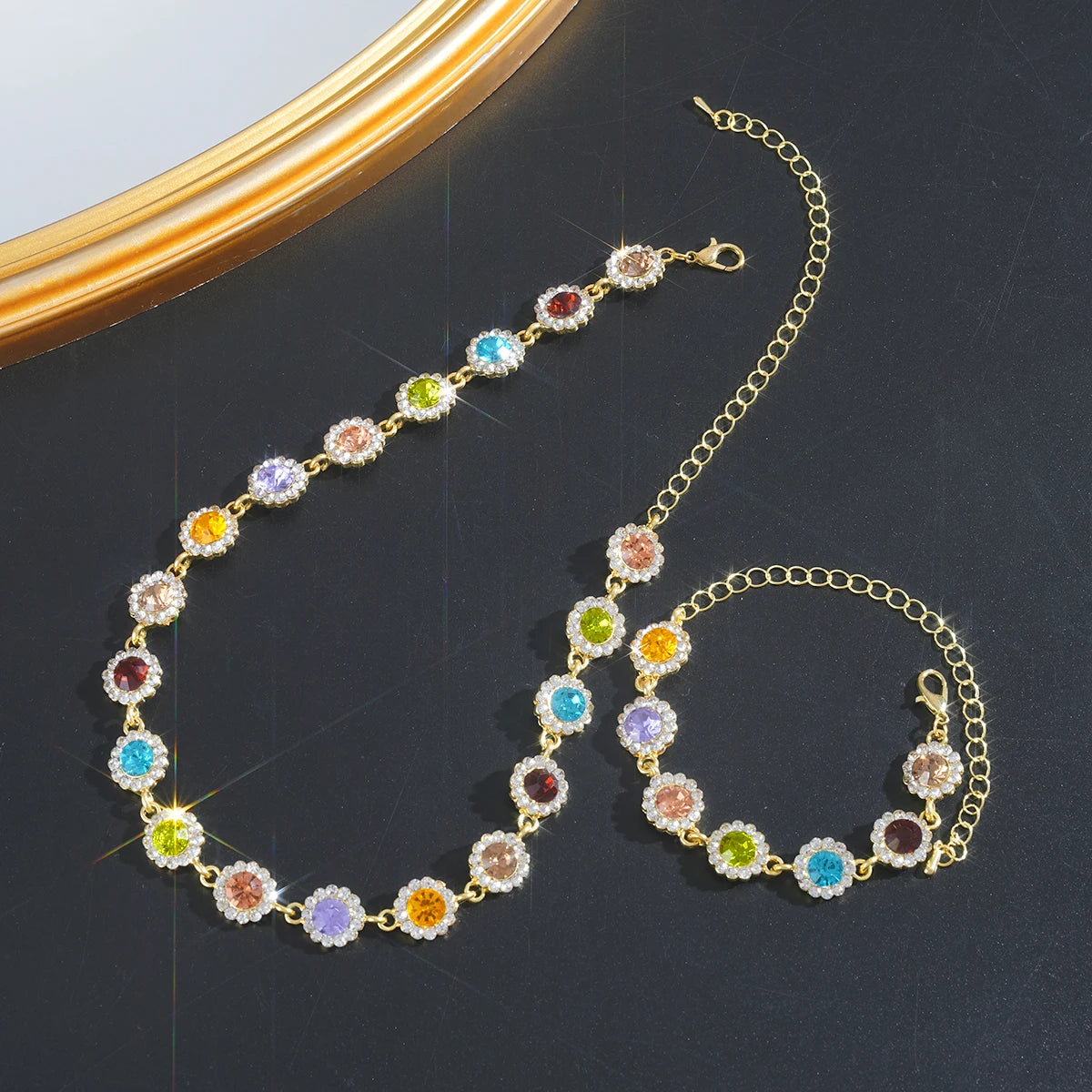 Korean Style Colorful Crystal Choker Necklace Bracelet for Women Sparkly Rhinestone Clavicle Chain Bracelet Fashion Jewelry