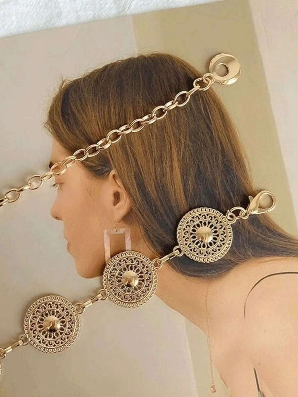 Women Steampunk Hollow Out Circle Shaped Waist Chain For Women, Design Artistic Alloy Belt For Dress, Elegant And Trendy Boho