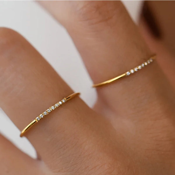 New Fashion stainless steel Cubic Zirconia Thin Finger Ring Fashion Jewelry Zircon Wedding Ring - EastCurated