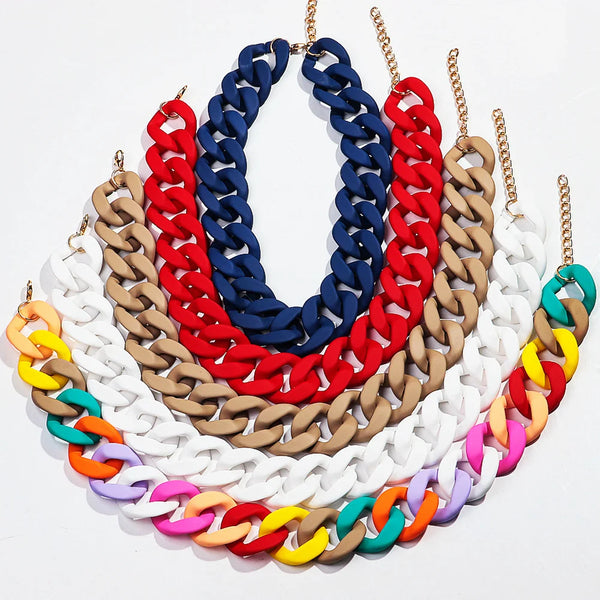 New Colorful Matte Acrylic Wide Chain Choker Necklaces for Women Statement Bohemian Resin Chunky Collar Necklace Fashion Jewelry - EastCurated