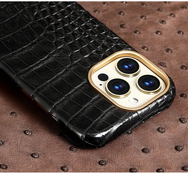 Genuine Ostrich Crocodile Leather for Magsafe Case for iPhone 14 16 Pro Max 16Pro 15Pro Luxury Back Cover