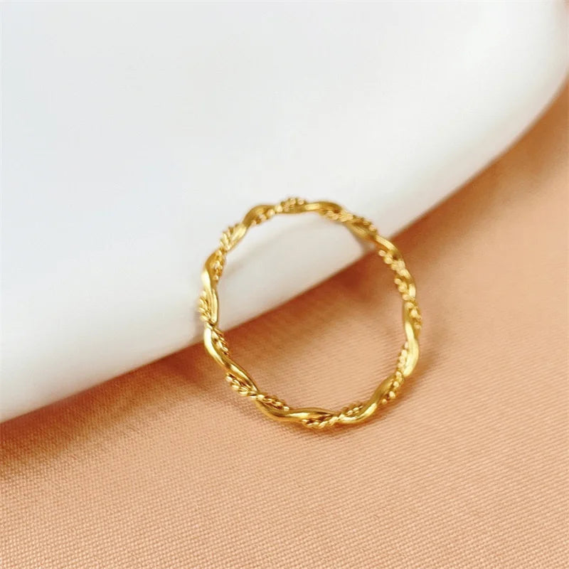 2023 2mm Minimalist Stainless Steel Knuckle Rope Twist Chain Ring for Women Girls Gold Plated Braided Ring Waterproof Jewelry