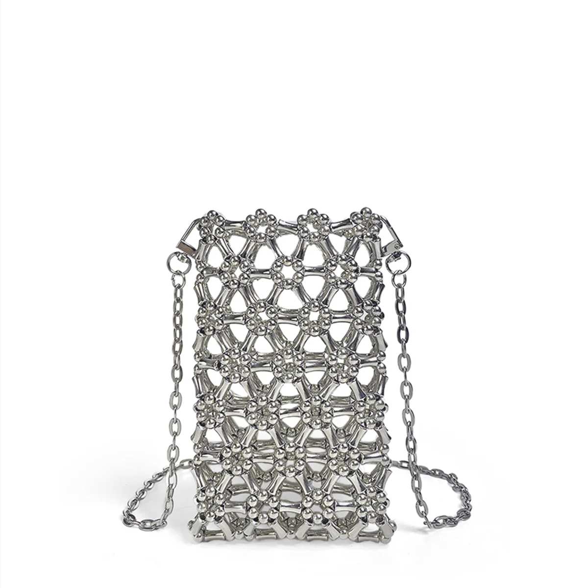 Bamboo Bead Crossbody Bag, Small Capacity, Handmade Bead Hollow Weaving Finished Product, Vertical Phone Bag, New