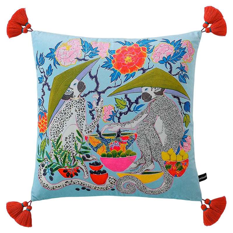 White Moneky Cushion Cover Soft Velvet Pillowcase Both Side Print Animal Cute Chinese Style Pillowcase Shell 60cm Home Sofa Deco