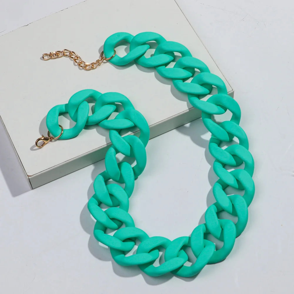 New Colorful Matte Acrylic Wide Chain Choker Necklaces for Women Statement Bohemian Resin Chunky Collar Necklace Fashion Jewelry - EastCurated