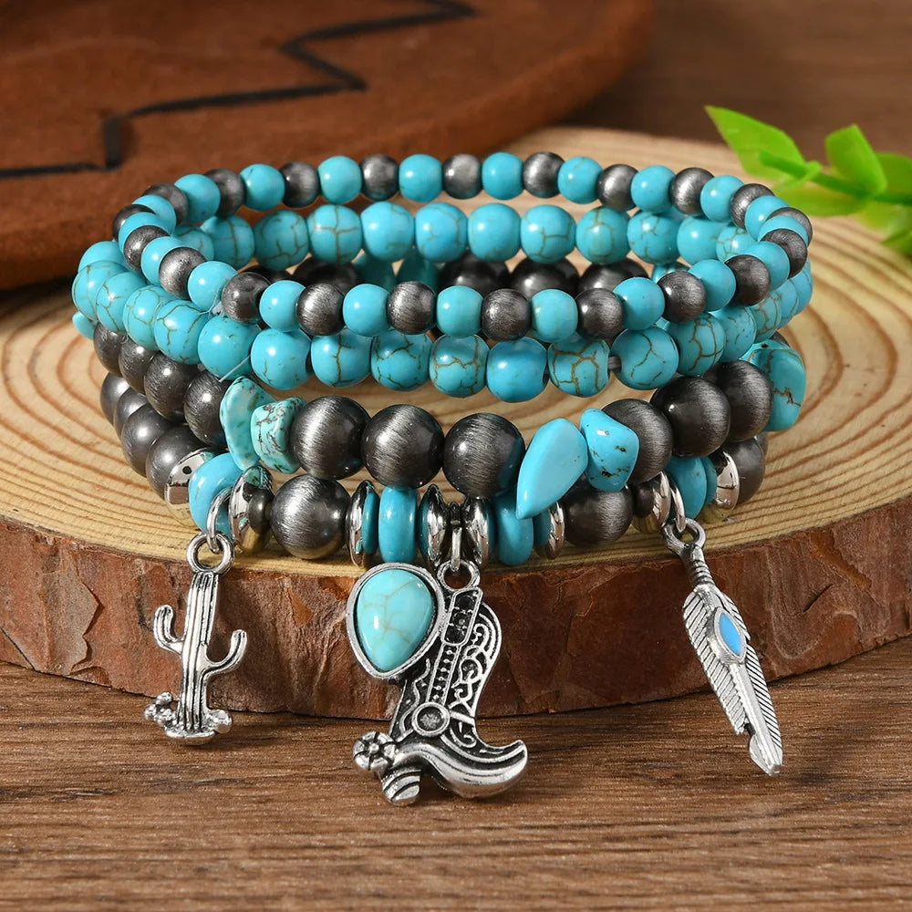 Western Country Hat Animal Head Leaf Feather Women Charm Bracelets Women Leather Bracelets Men Bangle Wholesale Jewelry Gift - EastCurated