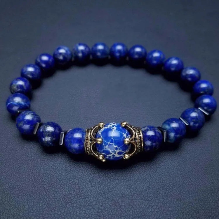 HNSP Beaded Bracelet For Men Natural Stone Tiger Eye Bead Black Stone Elastic Rope Hand Chain Jewelry Accessories - EastCurated