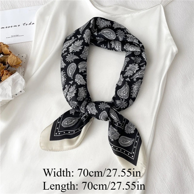 70cm Silk Square Scarf Women Satin Bandana Print Scarves Head Band Fashion Lady Hair Shawl Wrap Female Neckerchief Hijab