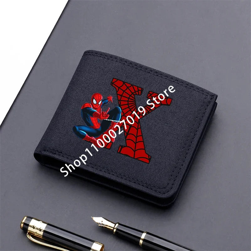 Marvels SpiderMans Adult Man Wallets Cartoon Letter Leather Fold Wallets Portable Anime Card Holder Coin Purse Cover Purses Gift - EastCurated