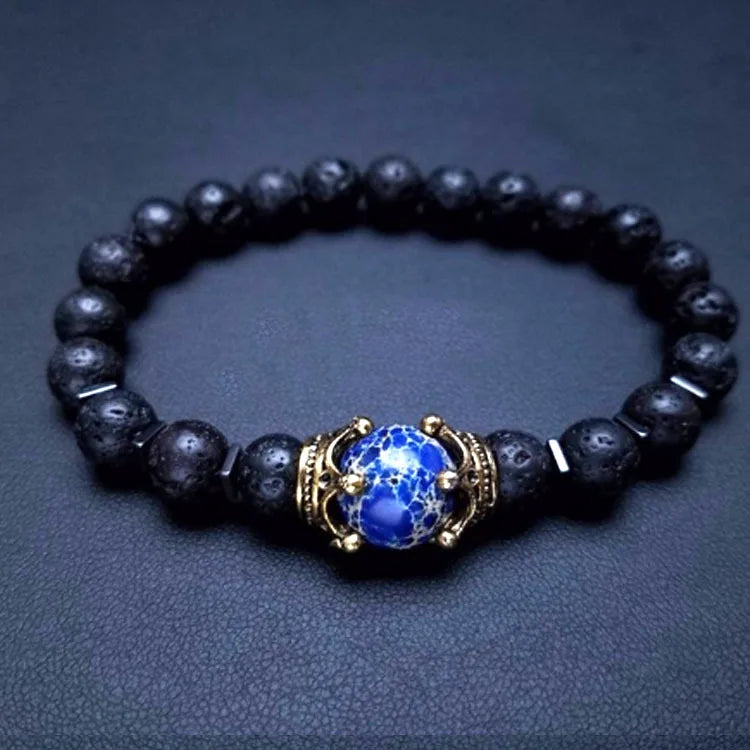 HNSP Beaded Bracelet For Men Natural Stone Tiger Eye Bead Black Stone Elastic Rope Hand Chain Jewelry Accessories - EastCurated