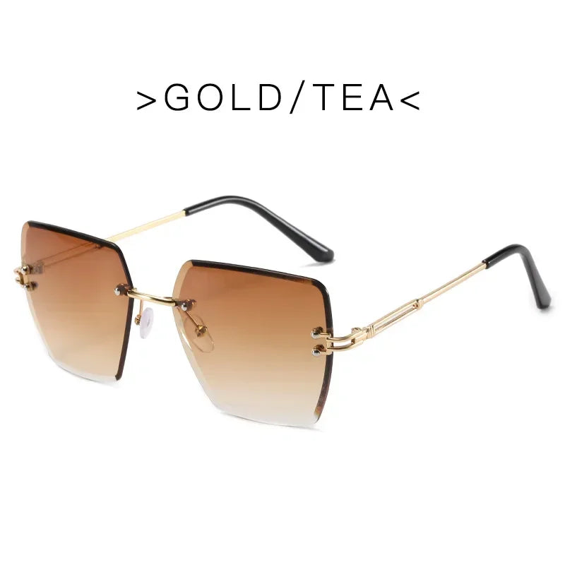2025 Fashion Oversized Rimless Sunglasses Women Famous Luxury Brand Design Sexy Vintage Lady Summer Style  Sun Glasses - EastCurated