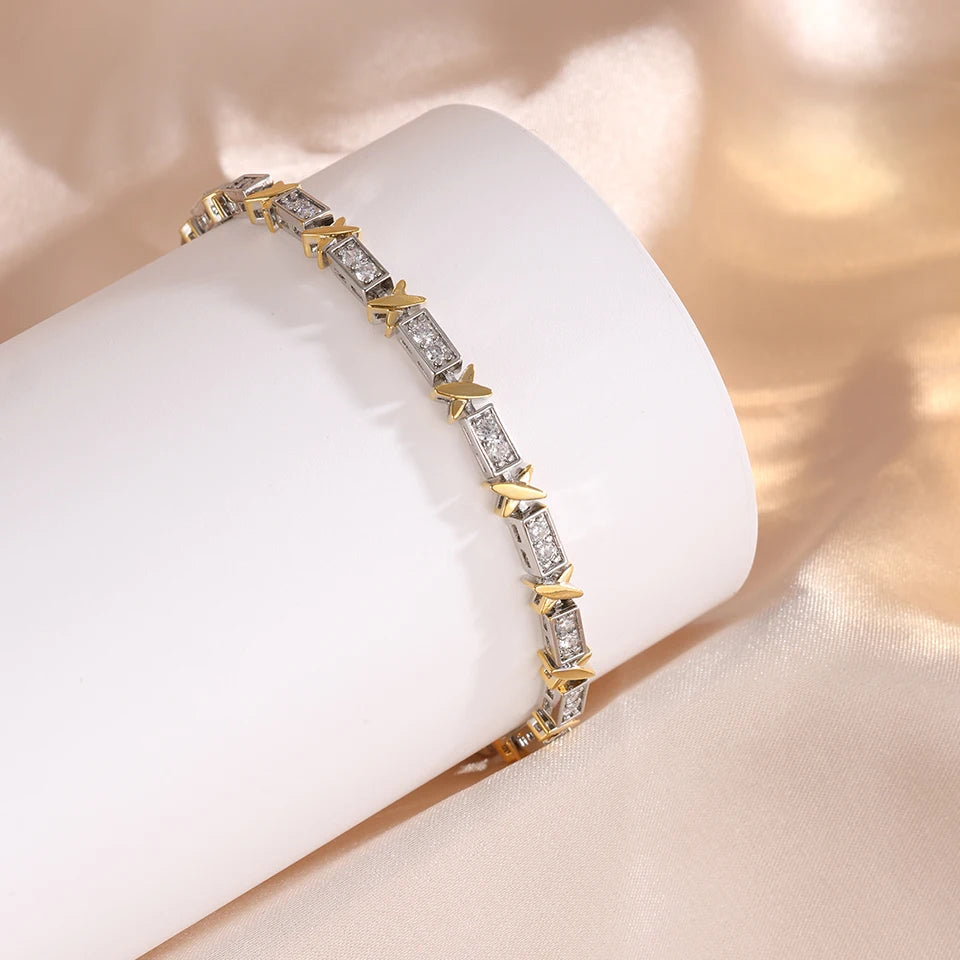 Classic X Cross Zirconia Charm Bracelets Luxury Wedding Party Jewelry For Women Men