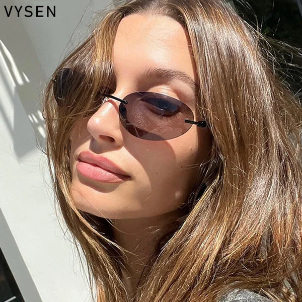 Small Frame Oval Rimless Sunglasses For Women Men Luxury Brand Vintage Round Sun Glasses Ladies Fashion Boundless Shades Eyewear - EastCurated