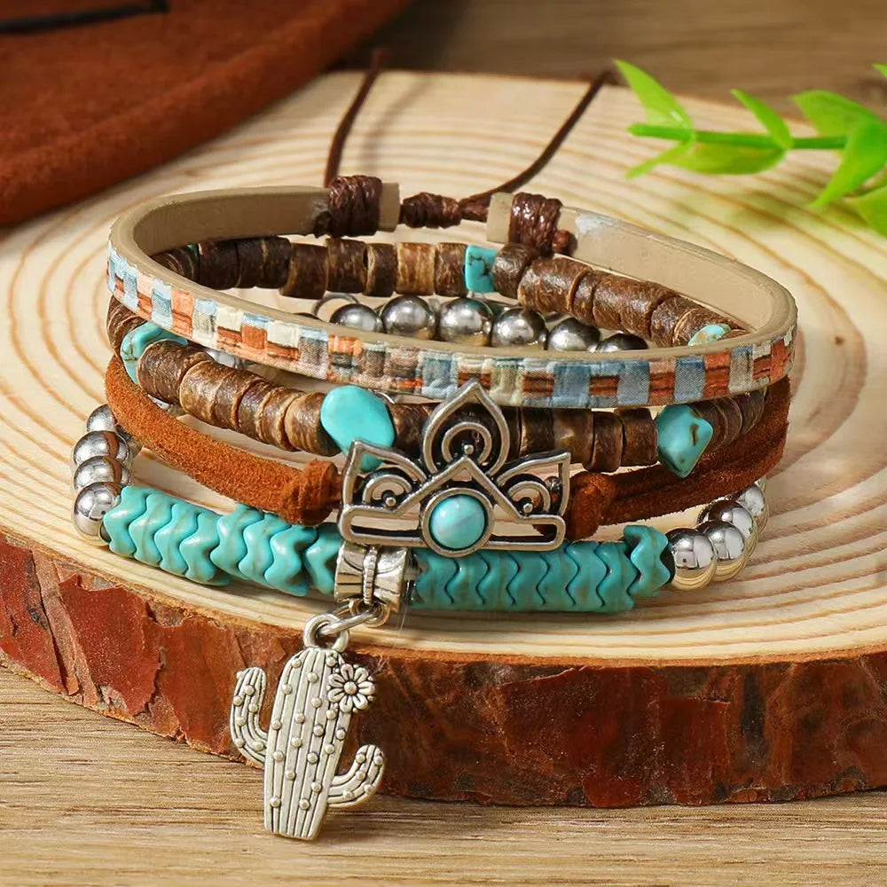 Western Country Hat Animal Head Leaf Feather Women Charm Bracelets Women Leather Bracelets Men Bangle Wholesale Jewelry Gift - EastCurated