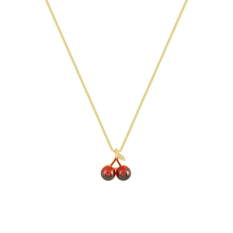 Little Wine Red Cherry Pendant Necklaces For Women Fashion Personality Fruit Golden Chain Necklace Party Jewelry Birthday Gifts - EastCurated